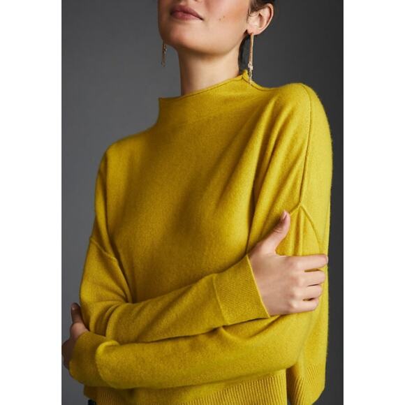 Pilcro Anthropologie Alani Cashmere Sweater Small Chartreuse Yellow - Picture 2 of 7